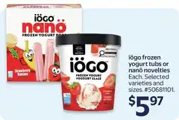 Walmart Iögo frozen yogurt tubs or nanö novelties offer
