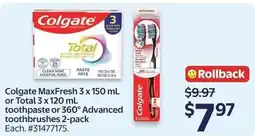 Walmart Colgate MaxFresh or Total toothpaste or 360 Advanced toothbrushes offer