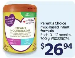 Walmart Parent's Choice milk-based infant formula offer