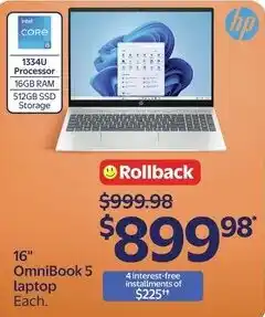 Walmart Hp 16" OmniBook 5 laptop offer