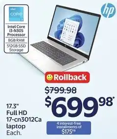 Walmart Hp 17.3" Full HD 17-cn3012Ca laptop offer
