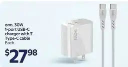 Walmart Onn. 30W 1-port USB-C charger with 3' Type-C Cable offer
