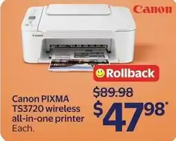 Walmart Canon PIXMA TS3720 wireless all-in-one printer offer