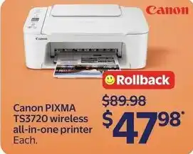 Walmart Canon PIXMA TS3720 wireless all-in-one printer offer