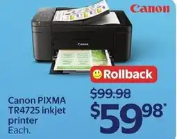 Walmart Canon PIXMA TR4725 inkjet printer offer