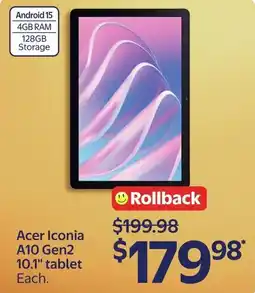 Walmart Acer Iconia A10 Gen2 10.1" Tablet offer