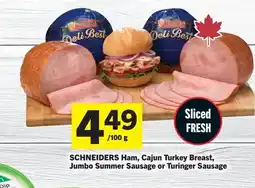 Foodland SCHNEIDERS Ham, Cajun Turkey Breast, Jumbo Summer Sausage or Turinger Sausage offer