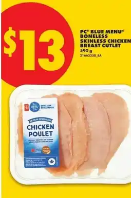 No Frills Pc blue menu boneless skinless chicken breast cutlet offer