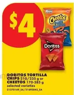 No Frills Doritos tortilla chips or cheetos offer