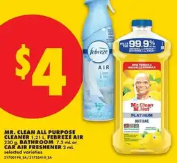 No Frills Mr. clean all purpose cleaner febreze air, bathroom or car air freshener offer