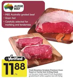 Sobeys Fresh Boneless Striploin Premium Oven Roast or Family Size Grilling Steak offer