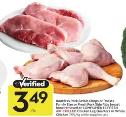 Sobeys Boneless Pork Sirloin Chops or Roasts Family Size or Fresh Pork Side Ribs breast bone removed or COMPLIMENTS FRESH offer