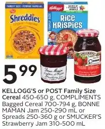 Sobeys KELLOGG'S or POST Family Size Cereal offer
