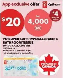 Real Canadian Superstore PC Super Soft Hypoallergenic Bathroom Tissue offer