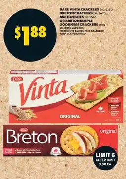 Real Canadian Superstore Dare Vinta Crackers, Breton Crackers, Breton Bites, or Breton Simple Goodness Crackers offer