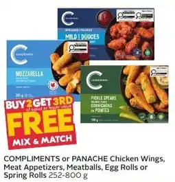 Sobeys COMPLIMENTS or PANACHE Chicken Wings, Meat Appetizers, Meatballs, Egg Rolls or Spring Rolls offer