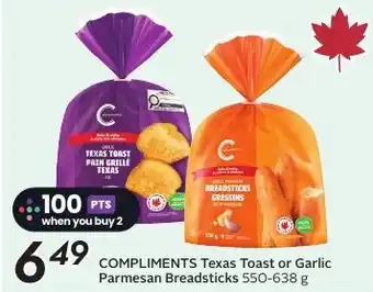Sobeys COMPLIMENTS Texas Toast or Garlic Parmesan Breadsticks offer