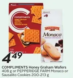 Sobeys COMPLIMENTS Honey Graham Wafers or PEPPERIDGE FARM Monaco or Sausalito Cookies offer