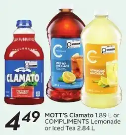 Sobeys MOTT'S Clamato or COMPLIMENTS Lemonade or Iced Tea offer