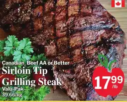 Village Food Markets Canadian Beef AA or Better Sirloin Tip Grilling Steak offer