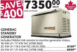 Co-op Generac standby generator offer