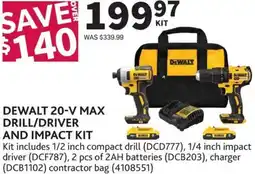 Co-op Dewalt 20-V max drill/driver and impact kit offer