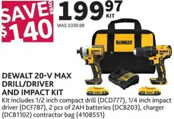 Co-op Dewalt 20-V max drill/driver and impact kit offer