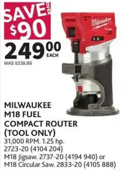 Co-op Milwaukee M18 fuel compact router (tool only) offer