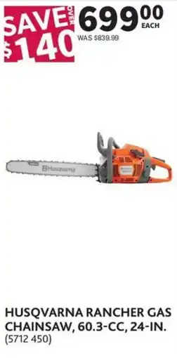 Co-op Husqvarna rancher gas chainsaw, 60.3-cc, 24-in. offer