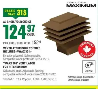 BMR Ventilateur pour toiture inclinée vwax 301 offer
