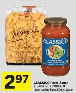 Co-op CLASSICO Pasta Sauce or GAROFALO Imported Dry Pasta offer