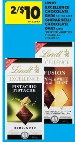Real Canadian Superstore Lindt excellence chocolate or ghirardelli chocolate bars offer