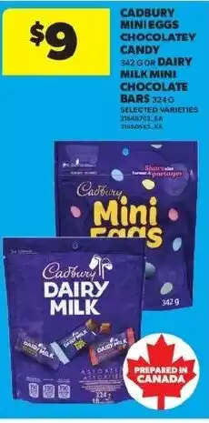 Real Canadian Superstore Cadbury mini eggs chocolatey cand or dairy or dairy milk mini chocolate bars offer