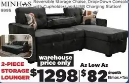 Surplus Furniture MINHAS Reversible Storage Chaise, Drop-Down Console with Cupholders and USB Charging Station! offer