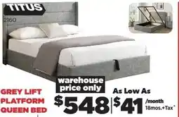 Surplus Furniture TITUS GREY LIFT PLATFORM QUEEN BED offer
