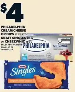 Independent Grocer Philadelphia Cream Cheese or Dips, Kraft Singles, or Cheez Whiz offer