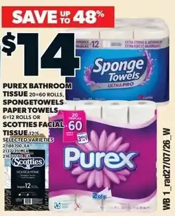 Independent Grocer Purex Bathroom Tissue, SpongeTowels Paper Towels, or Scotties Facial Tissue offer