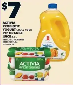 Independent Grocer Activia Probiotic Yogurt, or PC Orange Juice offer
