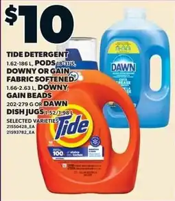 Independent Grocer Tide Detergent, Pods, Downy or Gain Fabric Softener, Downy Gain Beads, or Dawn Dish Jugs offer