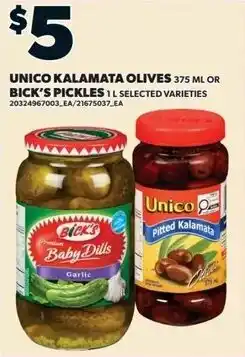 Independent Grocer Unico Kalamata Olives or Bick's Pickles offer