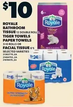 Independent Grocer Royale Bathroom Tissue, Tiger Towels Paper Towels or Facial Tissue offer