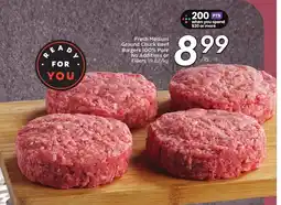 Sobeys Fresh Medium Ground Chuck Beef Burgers 100% Pure No Additives or Fillers offer