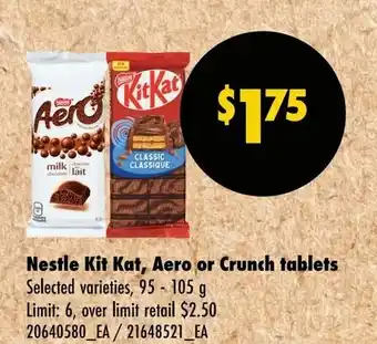 Wholesale Club Nestle Kit Kat, Aero or Crunch tablets offer