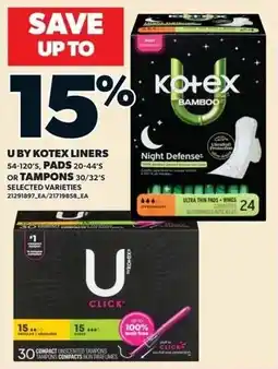 Independent Grocer U By Kotex Liners Pads or Tampons offer