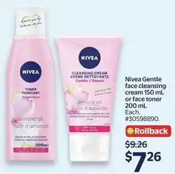 Walmart Nivea Gentle face cleansing cream or face toner offer