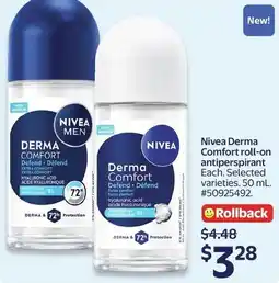 Walmart Nivea Derma Comfort roll-on antiperspirant offer