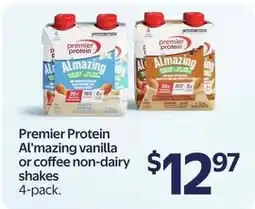 Walmart Premier Protein Al'mazing vanilla or coffee non-dairy shakes offer