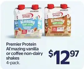 Walmart Premier Protein Al'mazing vanilla or coffee non-dairy shakes offer