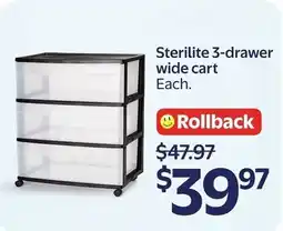 Walmart Sterilite 3-drawer wide cart offer