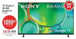 The Brick SONY 75 Bravia 2 LCD 4K UHD Smart Google TV (K75S20M2) - 2025 Model offer